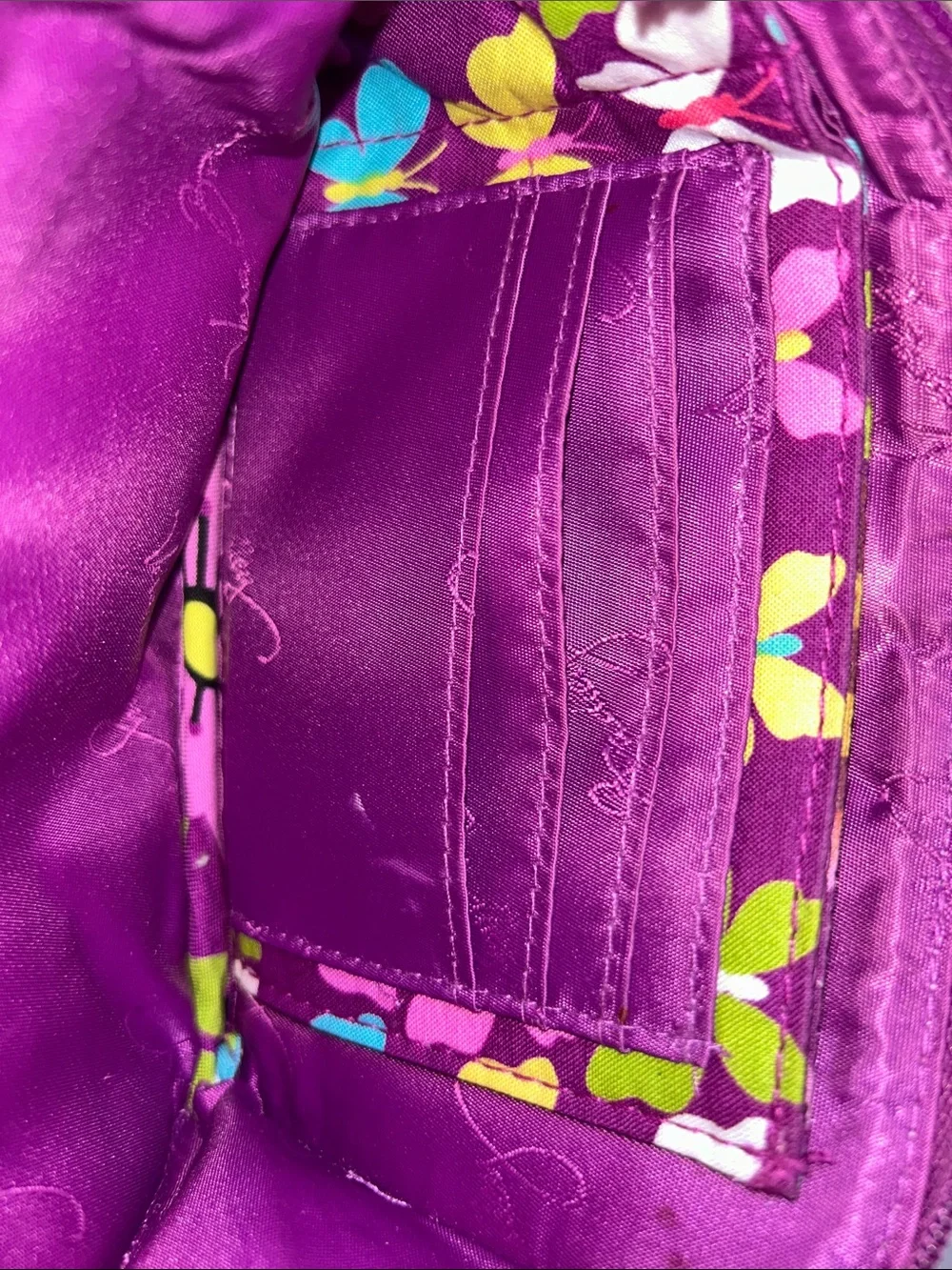 Vera Bradley Purple Floral Quilted Wristlet with Teal & Lime Accents